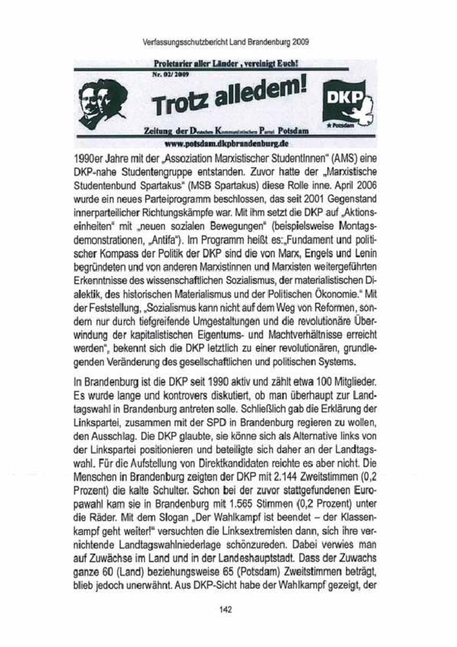 Seite 144 des Verfassungsschutzbericht 2009 Brandenburg