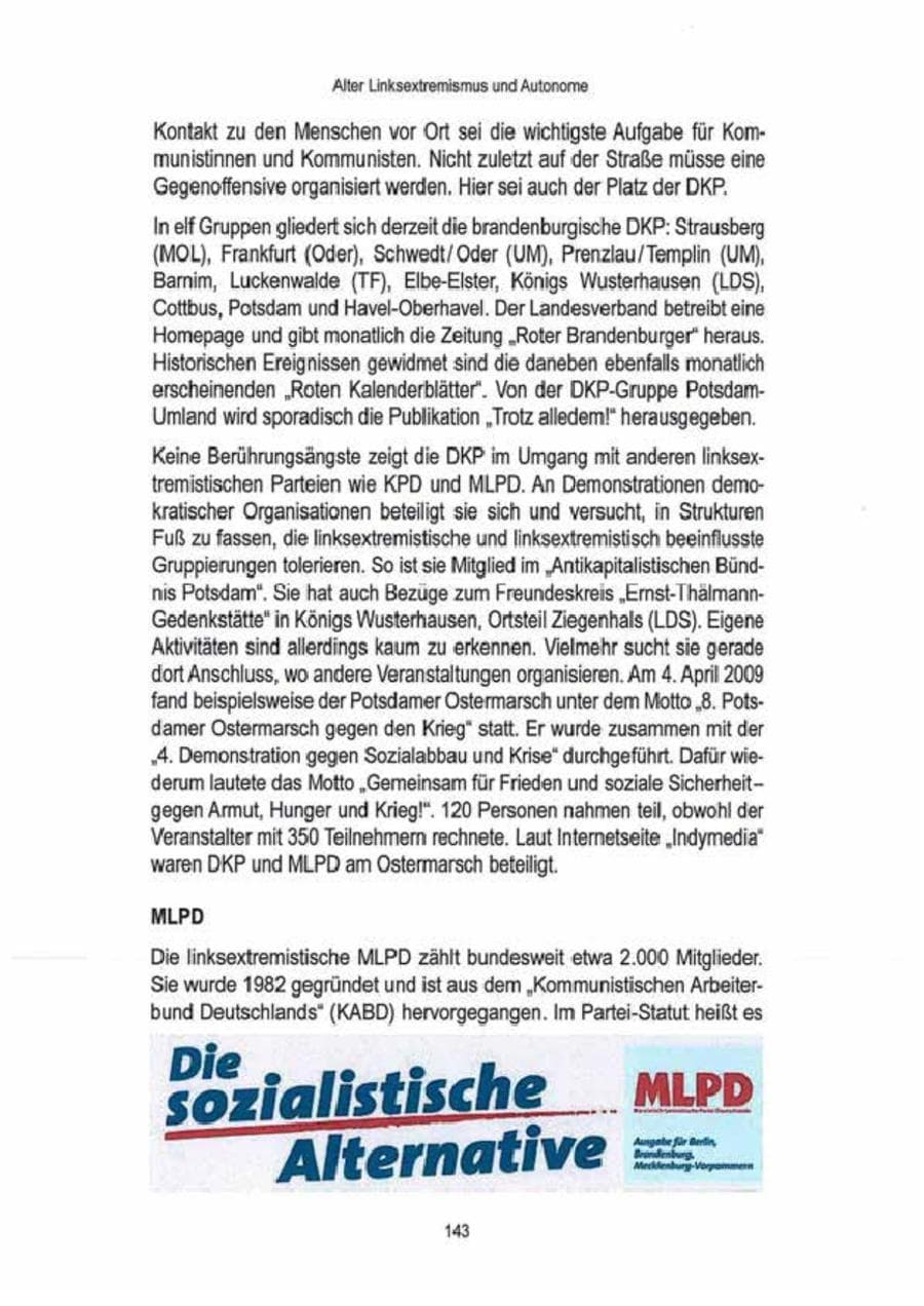 Seite 145 des Verfassungsschutzbericht 2009 Brandenburg