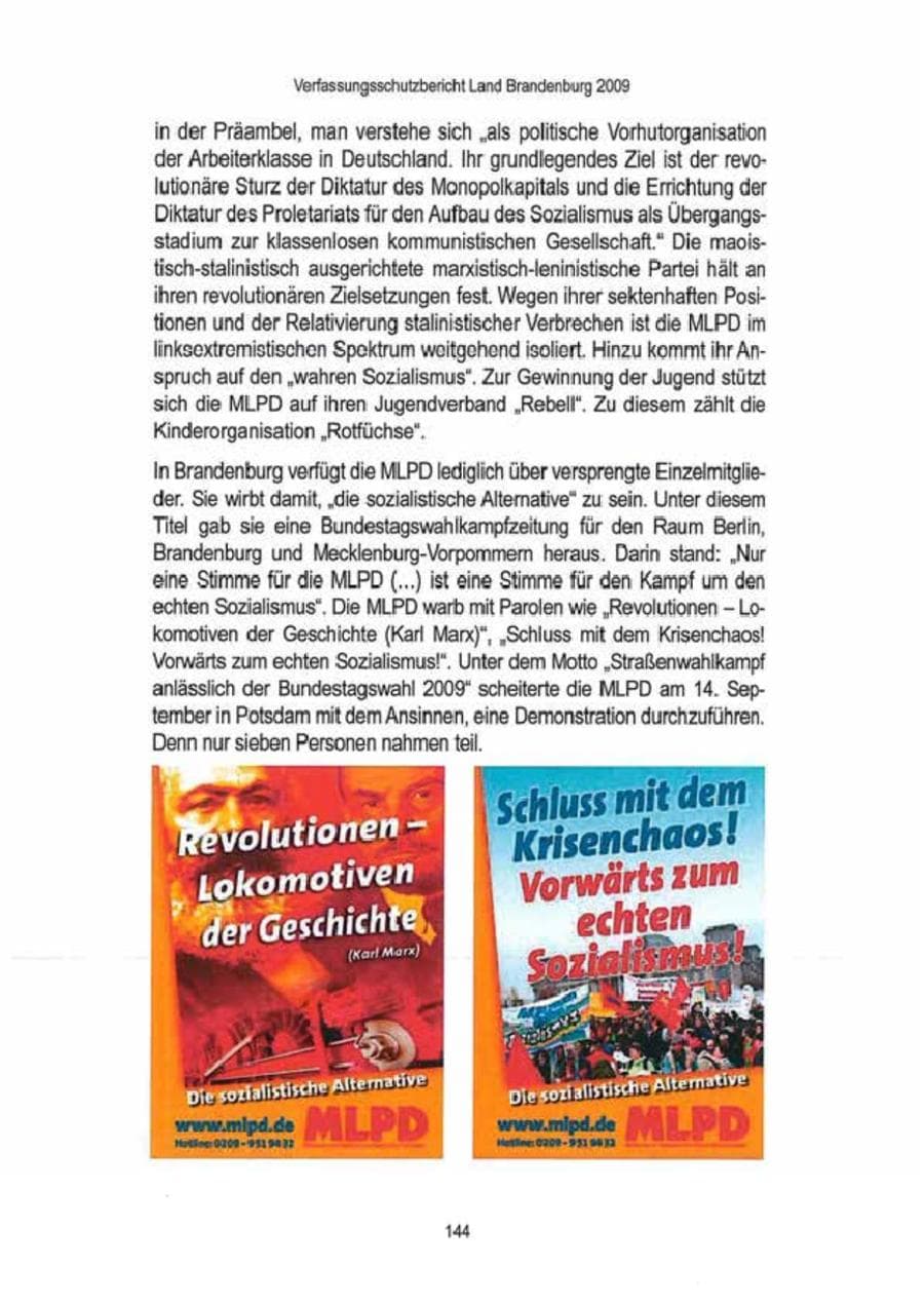 Seite 146 des Verfassungsschutzbericht 2009 Brandenburg