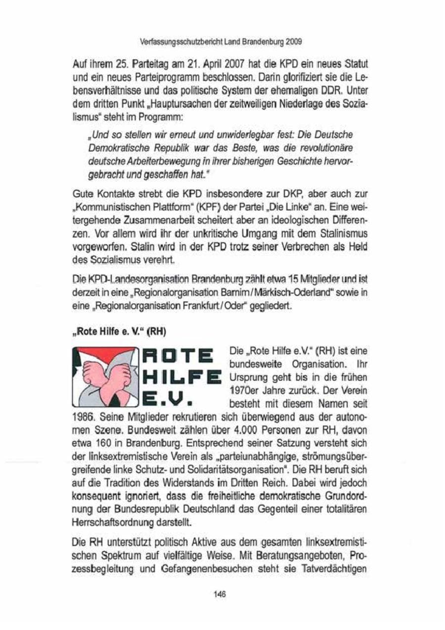 Seite 148 des Verfassungsschutzbericht 2009 Brandenburg