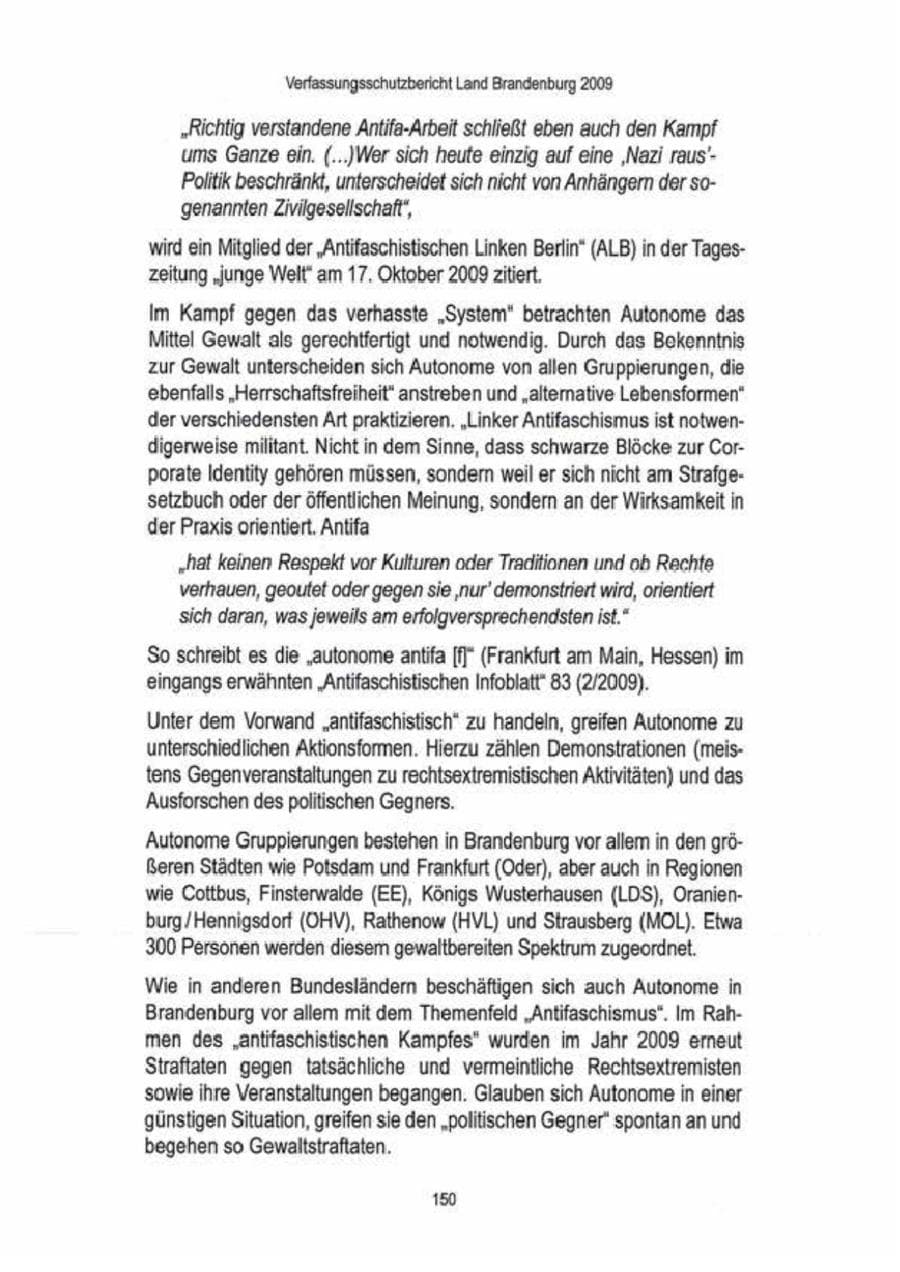 Seite 152 des Verfassungsschutzbericht 2009 Brandenburg