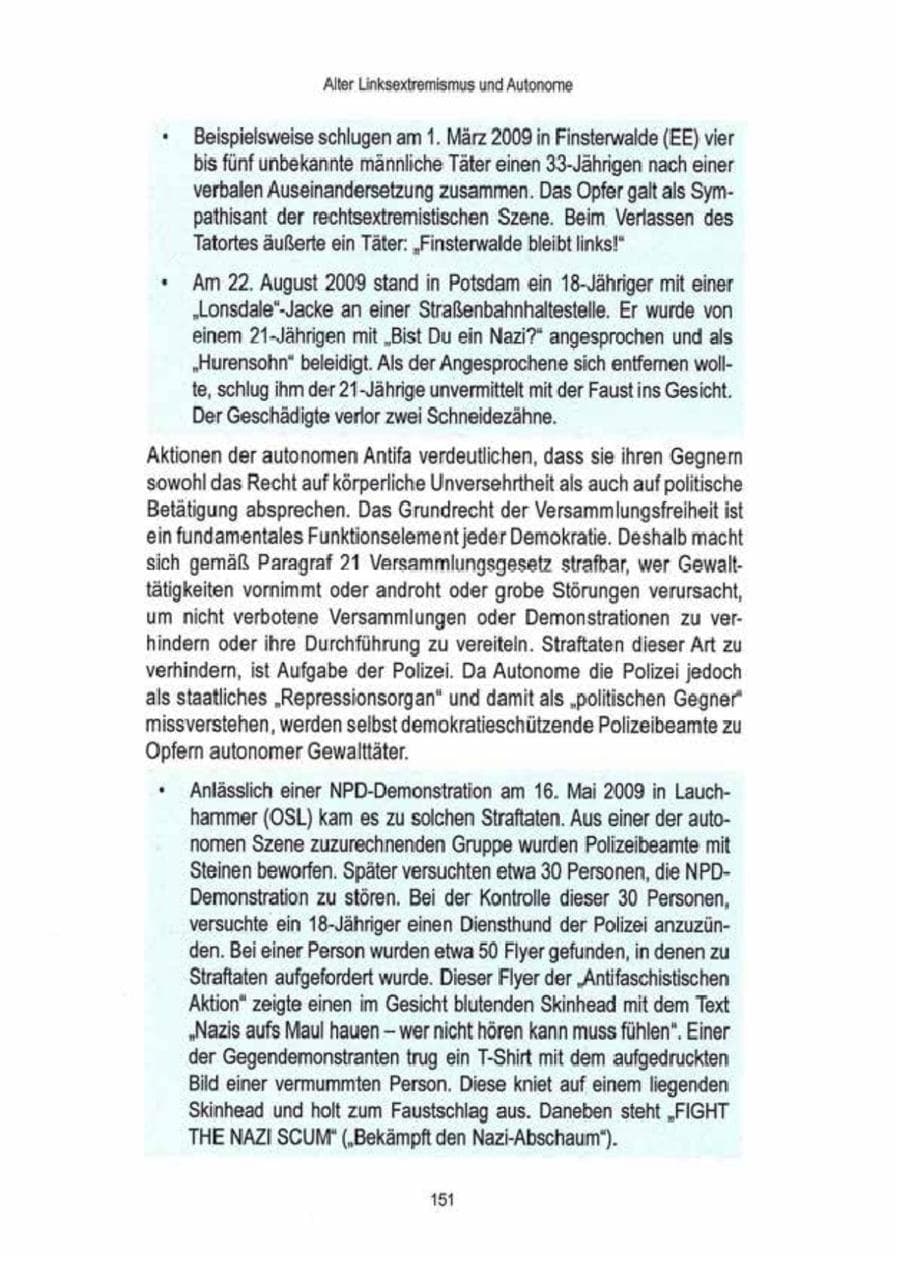 Seite 153 des Verfassungsschutzbericht 2009 Brandenburg