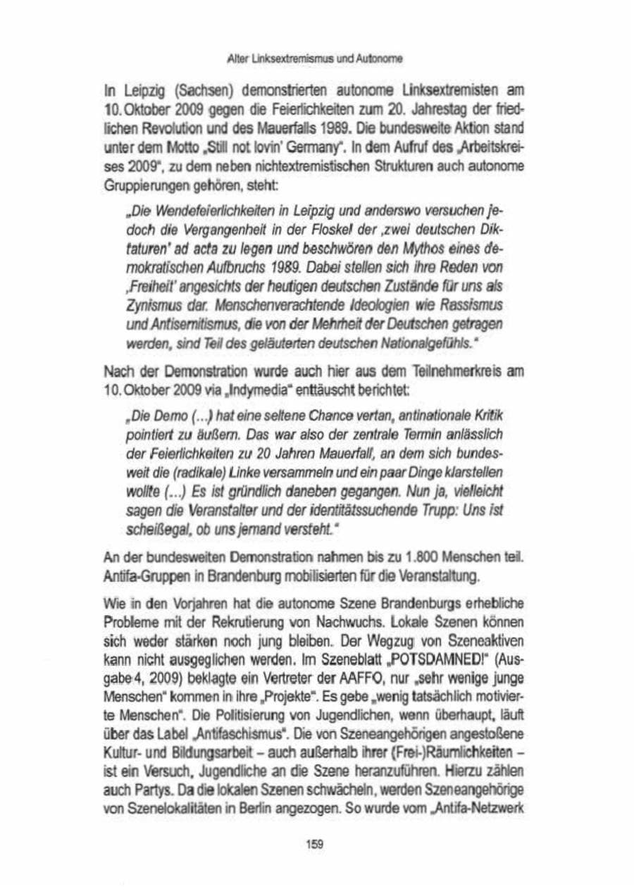 Seite 161 des Verfassungsschutzbericht 2009 Brandenburg
