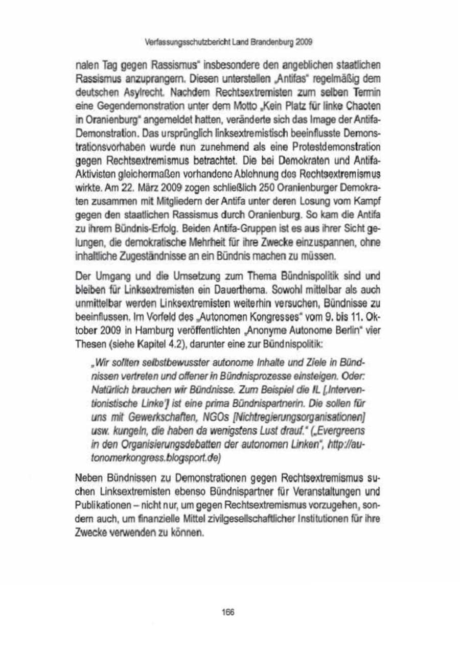 Seite 168 des Verfassungsschutzbericht 2009 Brandenburg