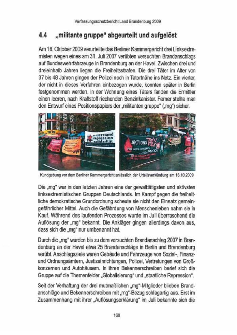 Seite 170 des Verfassungsschutzbericht 2009 Brandenburg