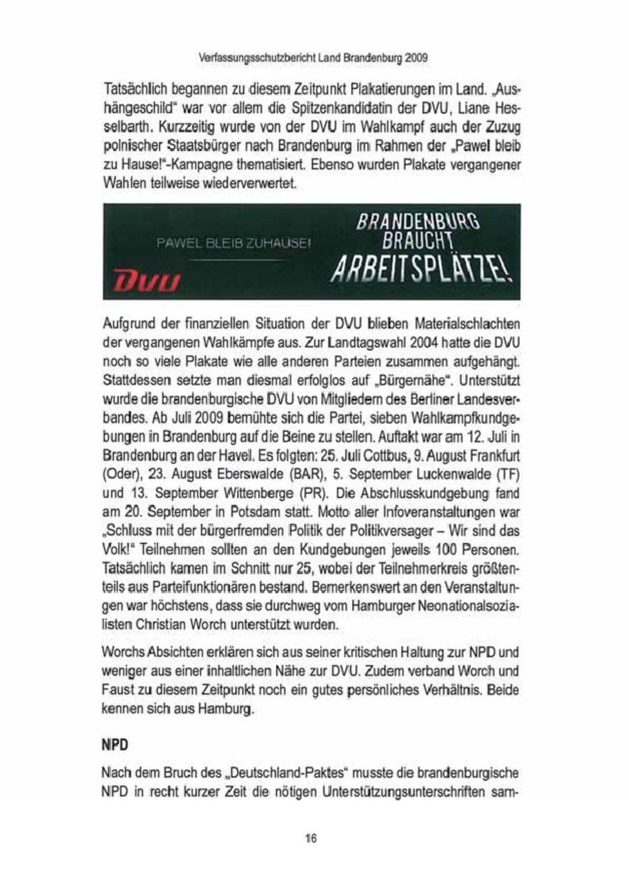 Seite 18 des Verfassungsschutzbericht 2009 Brandenburg
