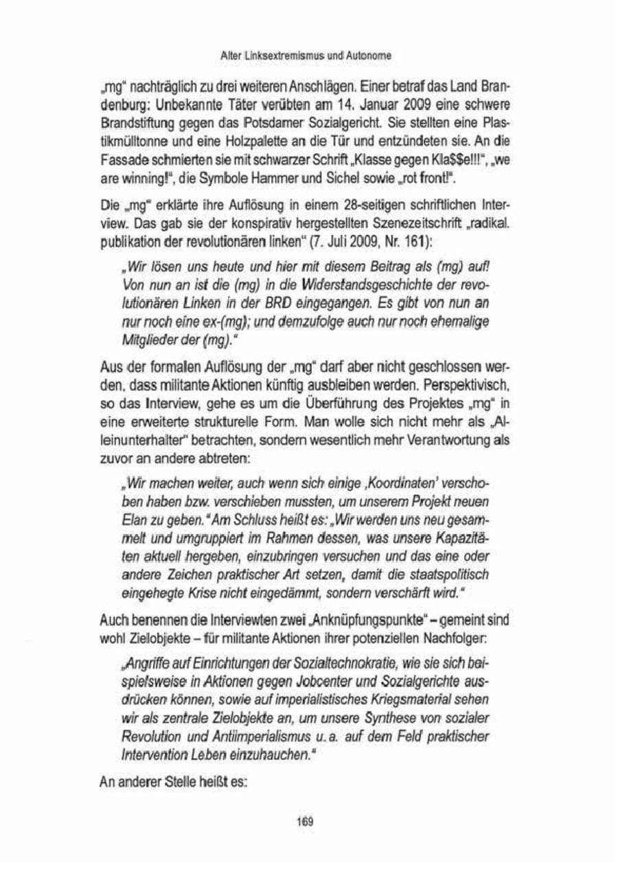Seite 171 des Verfassungsschutzbericht 2009 Brandenburg