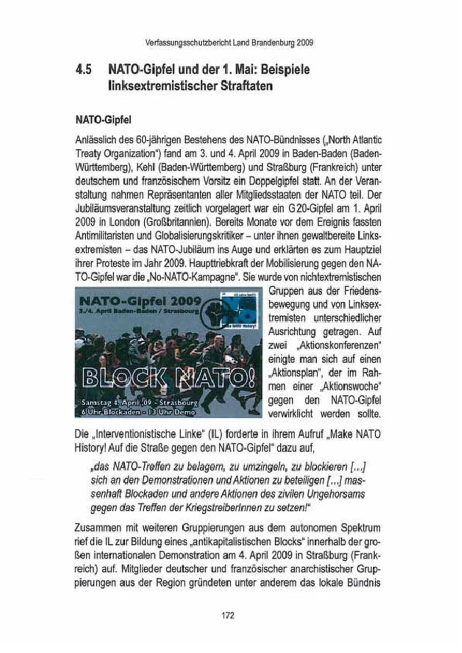 Seite 174 des Verfassungsschutzbericht 2009 Brandenburg