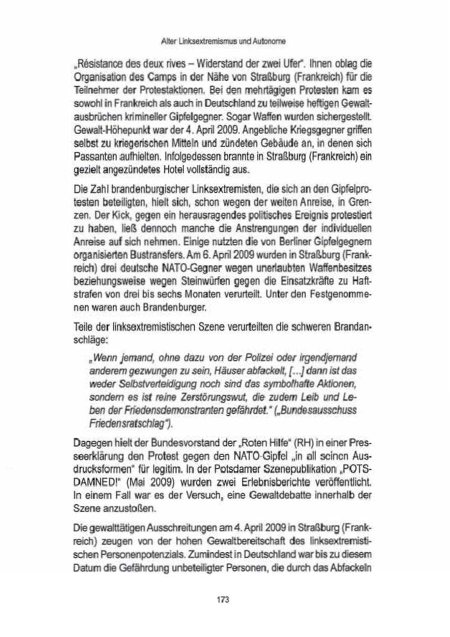 Seite 175 des Verfassungsschutzbericht 2009 Brandenburg