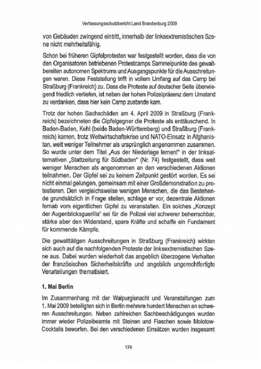 Seite 176 des Verfassungsschutzbericht 2009 Brandenburg