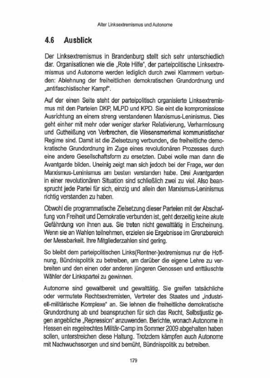 Seite 181 des Verfassungsschutzbericht 2009 Brandenburg