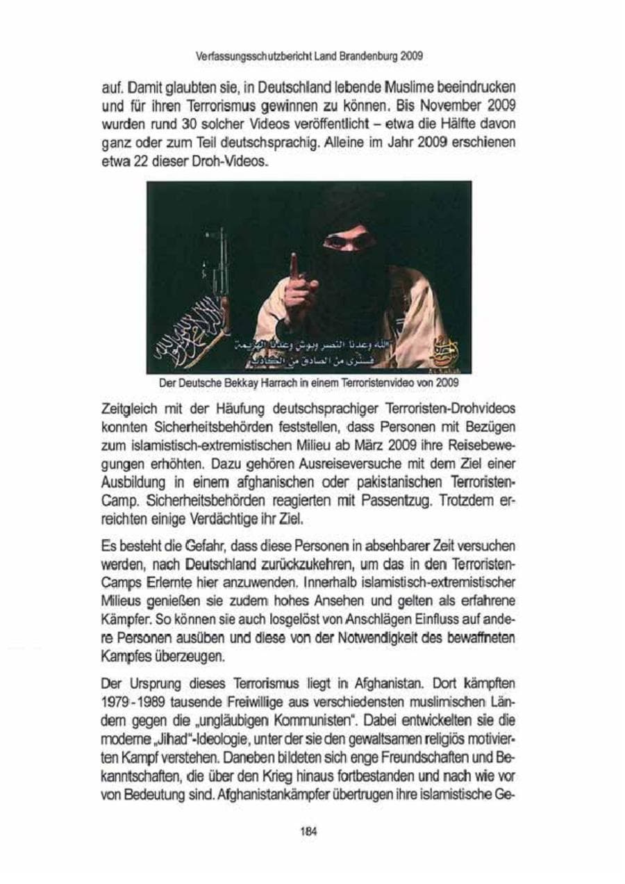 Seite 186 des Verfassungsschutzbericht 2009 Brandenburg