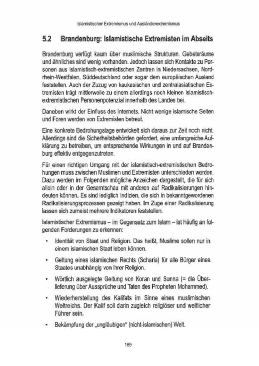 Seite 191 des Verfassungsschutzbericht 2009 Brandenburg