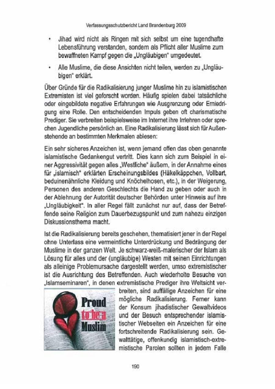 Seite 192 des Verfassungsschutzbericht 2009 Brandenburg