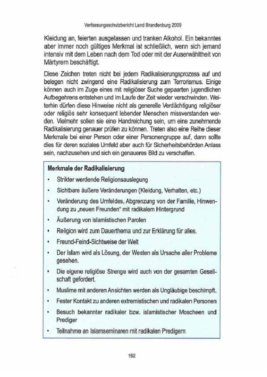 Seite 194 des Verfassungsschutzbericht 2009 Brandenburg