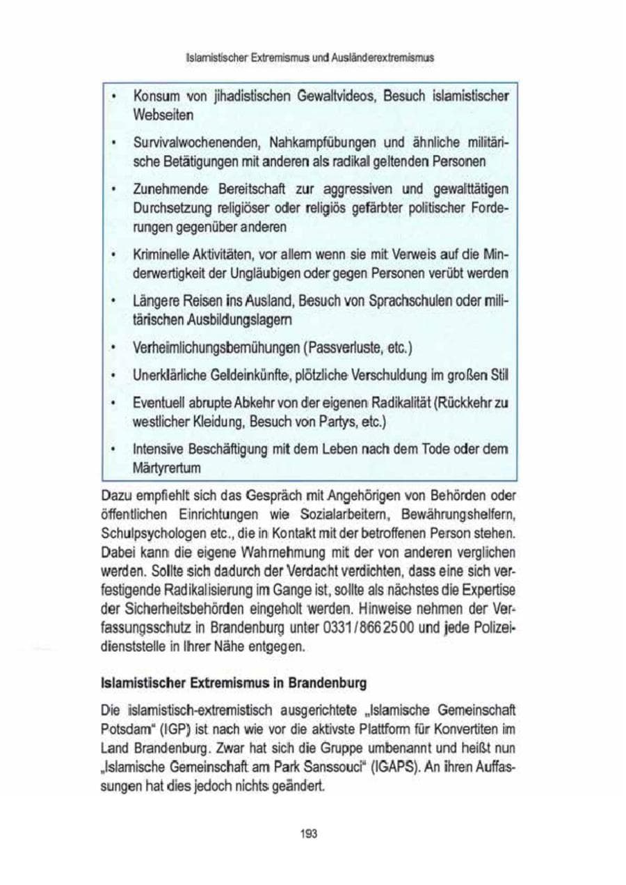 Seite 195 des Verfassungsschutzbericht 2009 Brandenburg