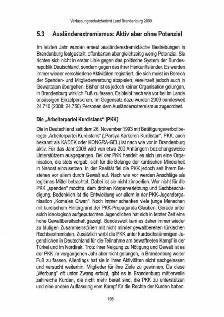 Seite 200 des Verfassungsschutzbericht 2009 Brandenburg