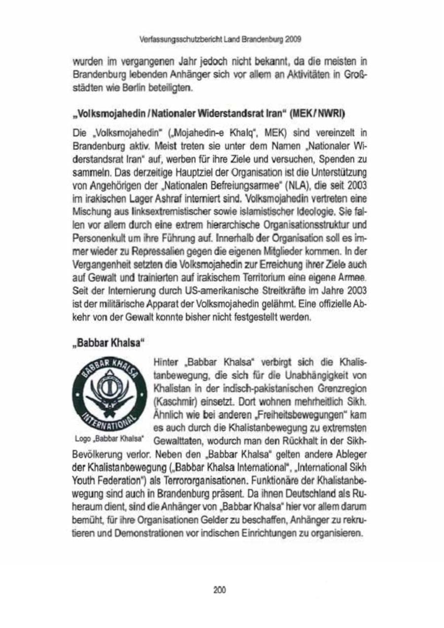 Seite 202 des Verfassungsschutzbericht 2009 Brandenburg