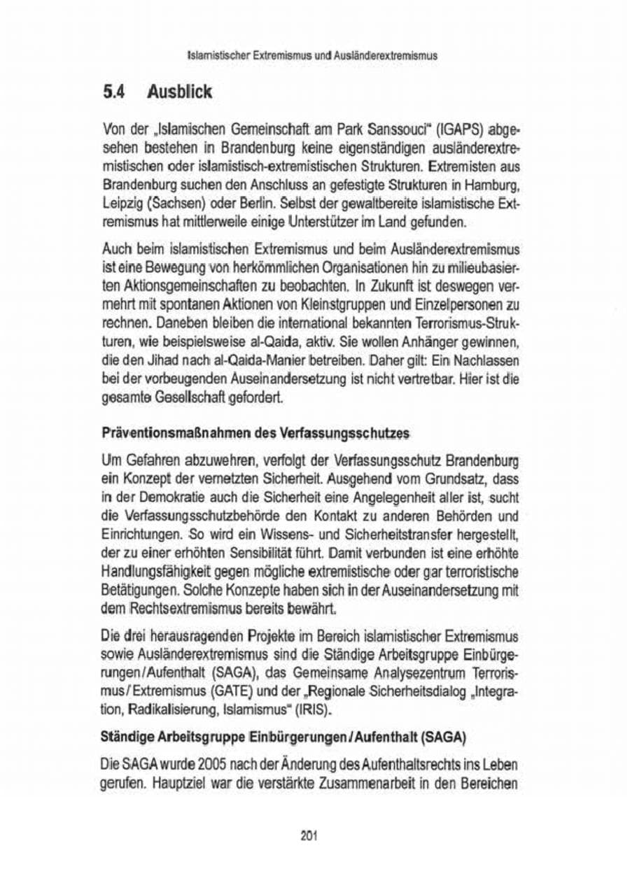 Seite 203 des Verfassungsschutzbericht 2009 Brandenburg