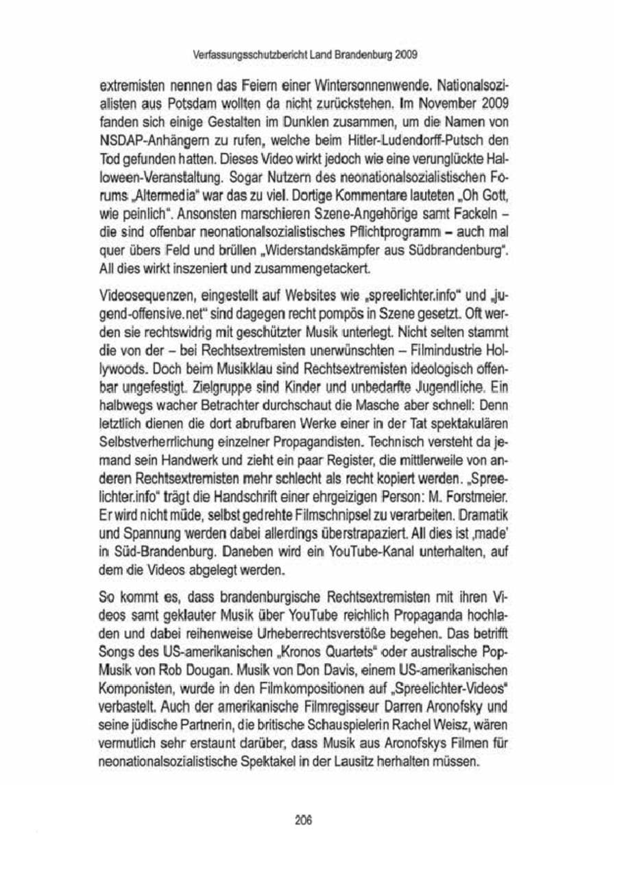 Seite 208 des Verfassungsschutzbericht 2009 Brandenburg