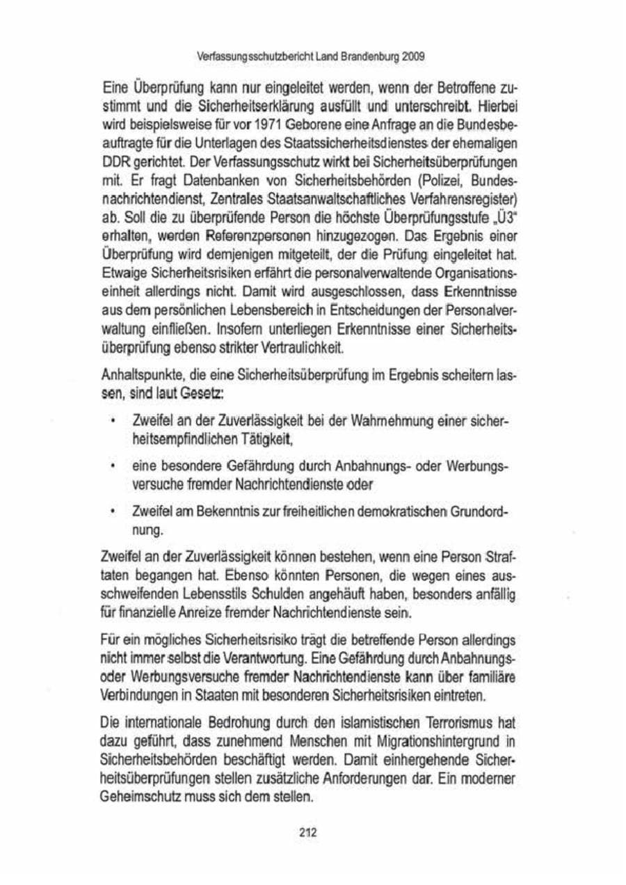Seite 214 des Verfassungsschutzbericht 2009 Brandenburg
