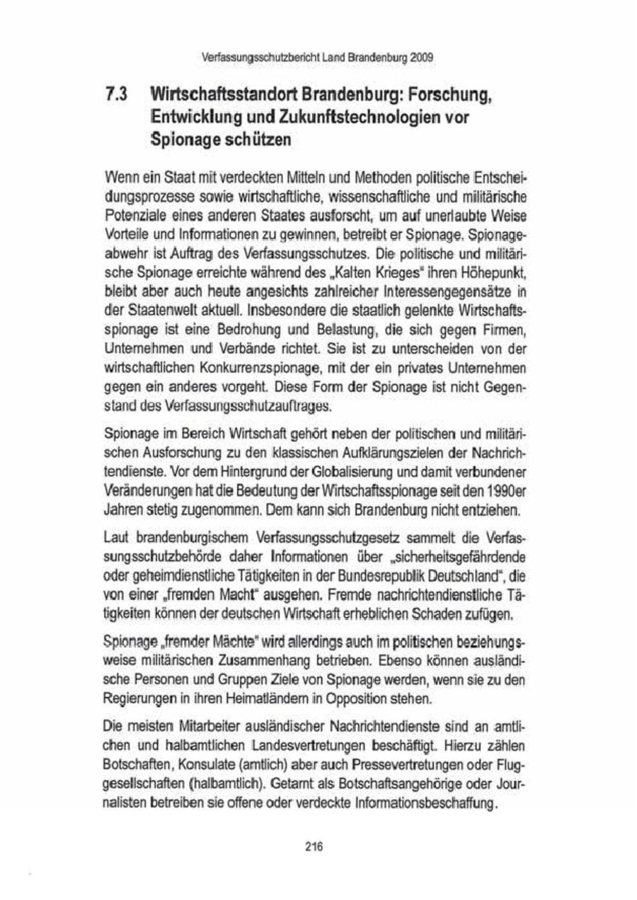 Seite 218 des Verfassungsschutzbericht 2009 Brandenburg