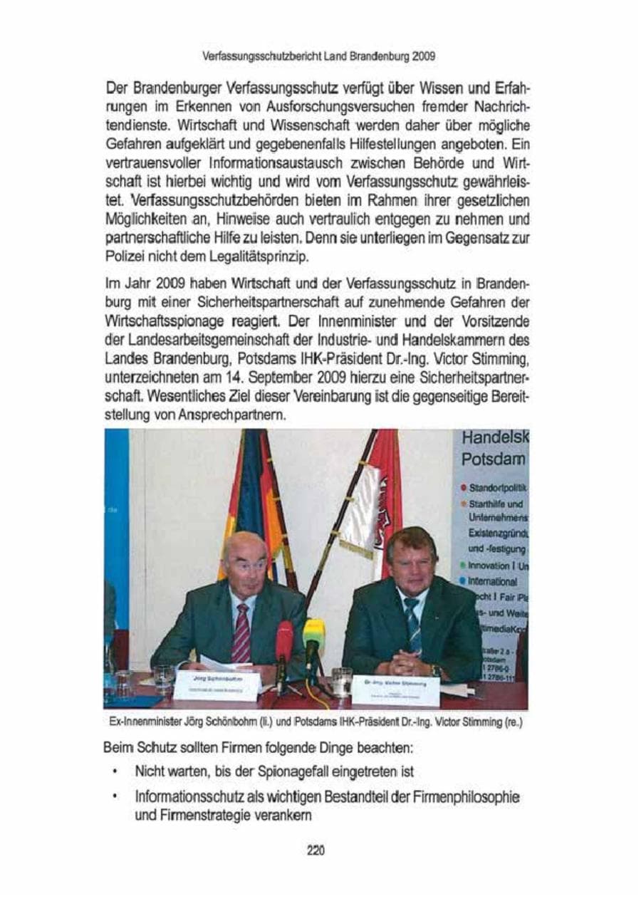 Seite 222 des Verfassungsschutzbericht 2009 Brandenburg