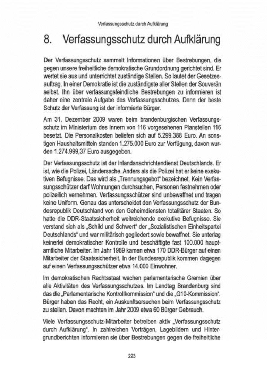 Seite 225 des Verfassungsschutzbericht 2009 Brandenburg