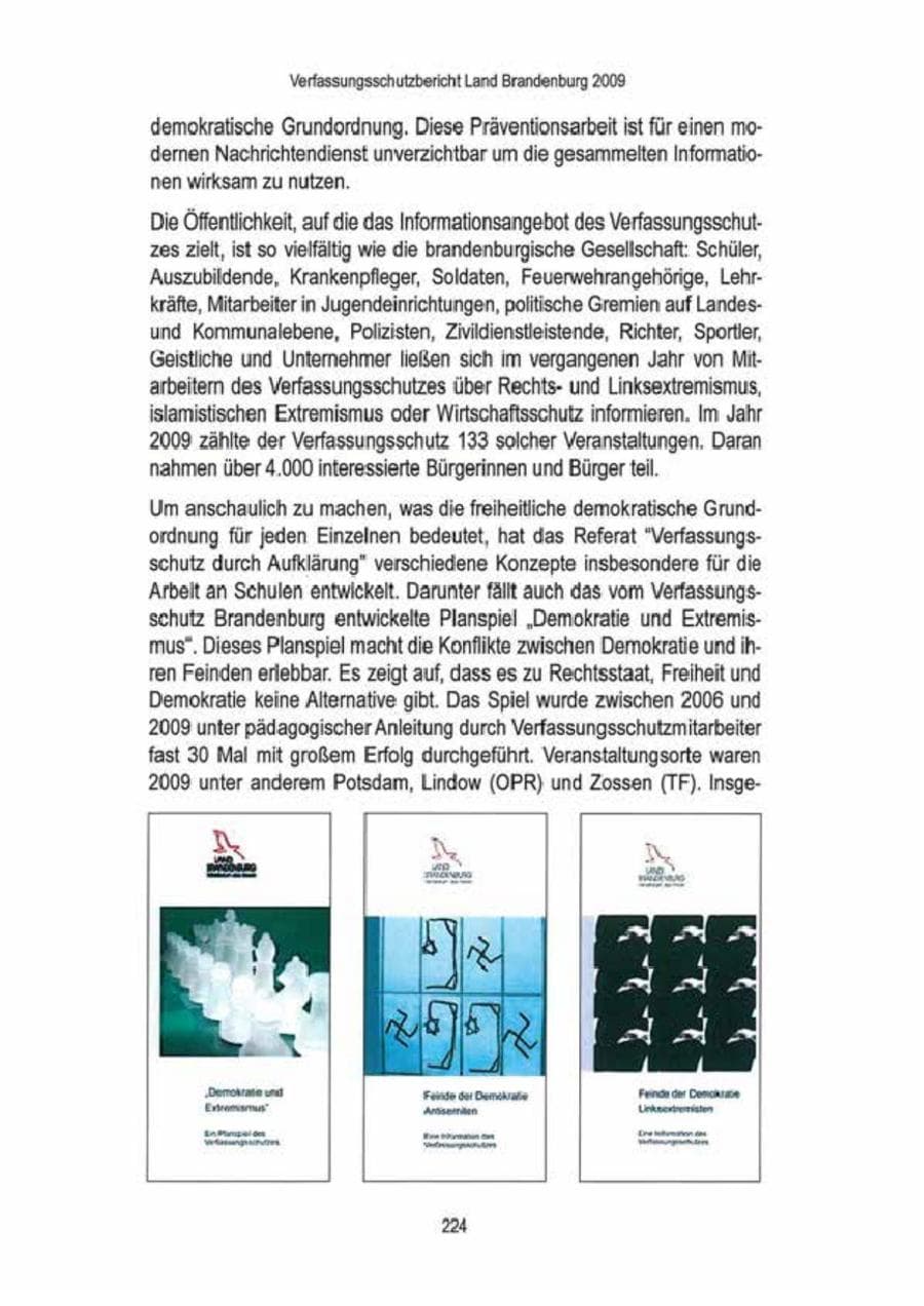 Seite 226 des Verfassungsschutzbericht 2009 Brandenburg