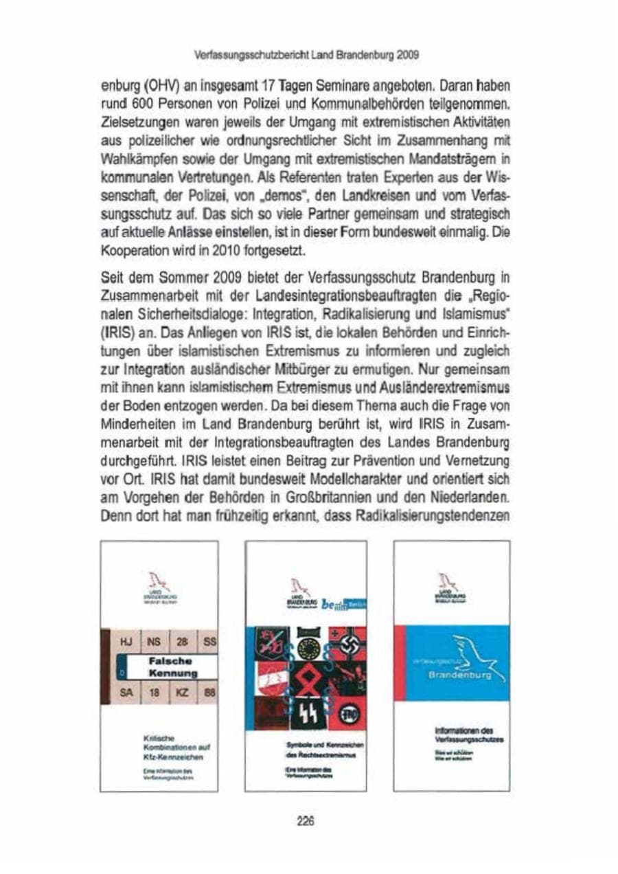 Seite 228 des Verfassungsschutzbericht 2009 Brandenburg