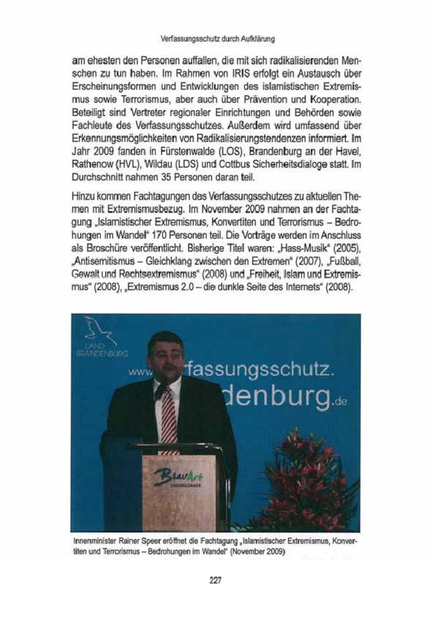 Seite 229 des Verfassungsschutzbericht 2009 Brandenburg