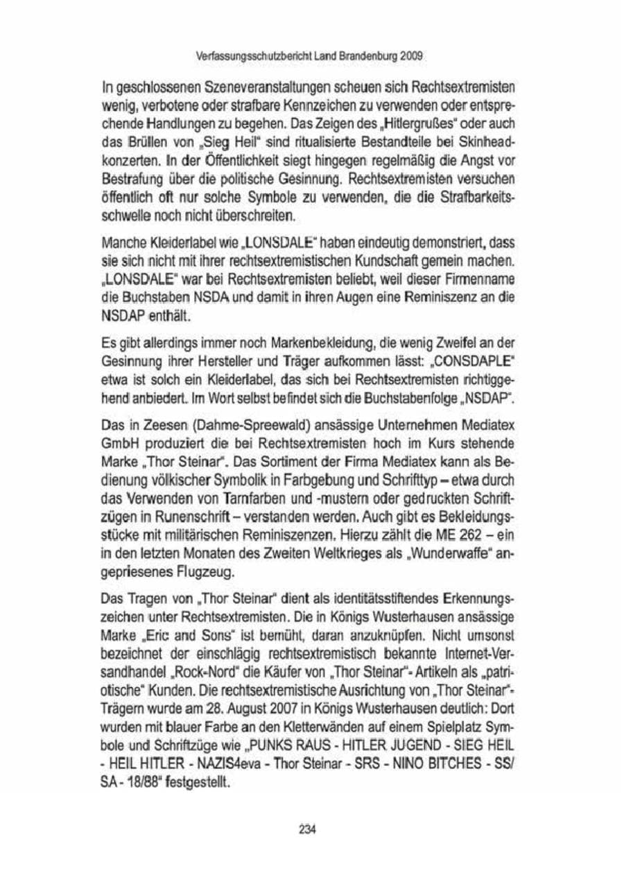 Seite 236 des Verfassungsschutzbericht 2009 Brandenburg