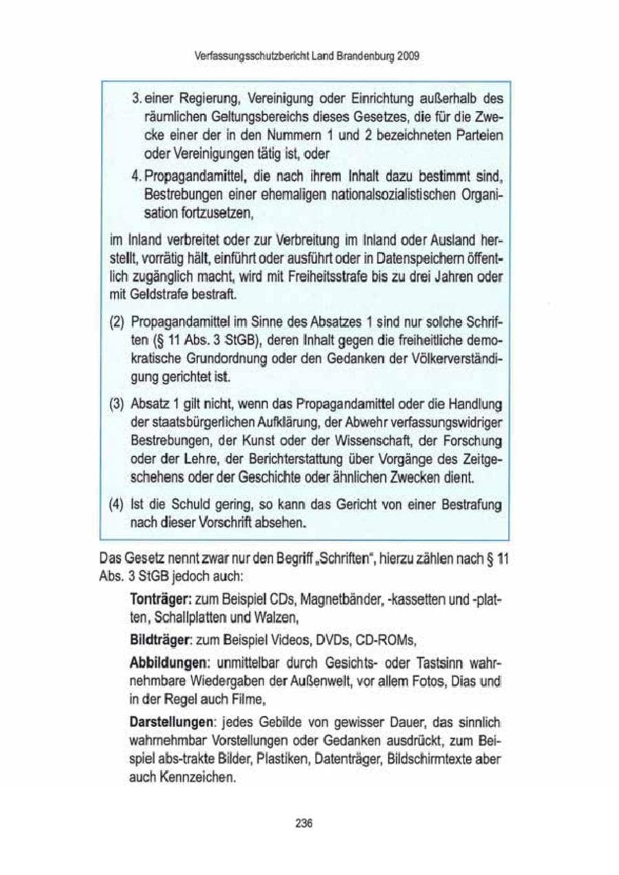 Seite 238 des Verfassungsschutzbericht 2009 Brandenburg