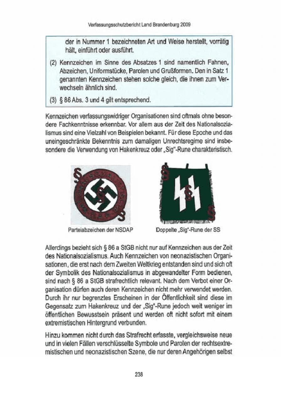 Seite 240 des Verfassungsschutzbericht 2009 Brandenburg