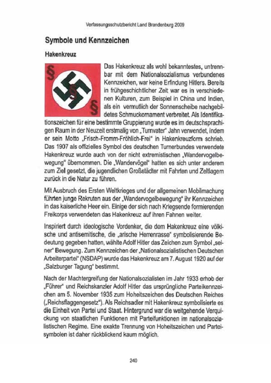 Seite 242 des Verfassungsschutzbericht 2009 Brandenburg