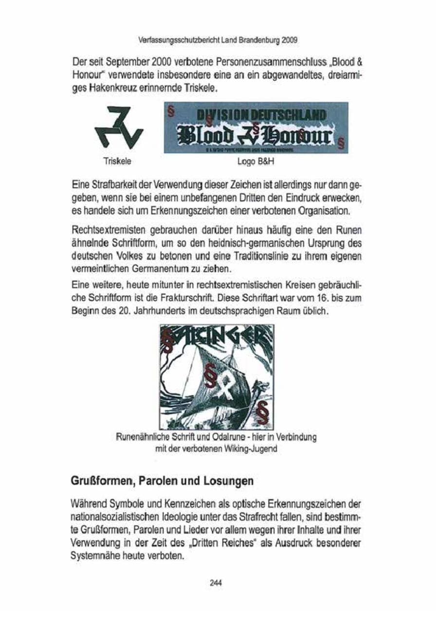 Seite 246 des Verfassungsschutzbericht 2009 Brandenburg