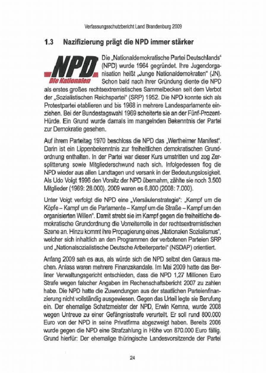 Seite 26 des Verfassungsschutzbericht 2009 Brandenburg
