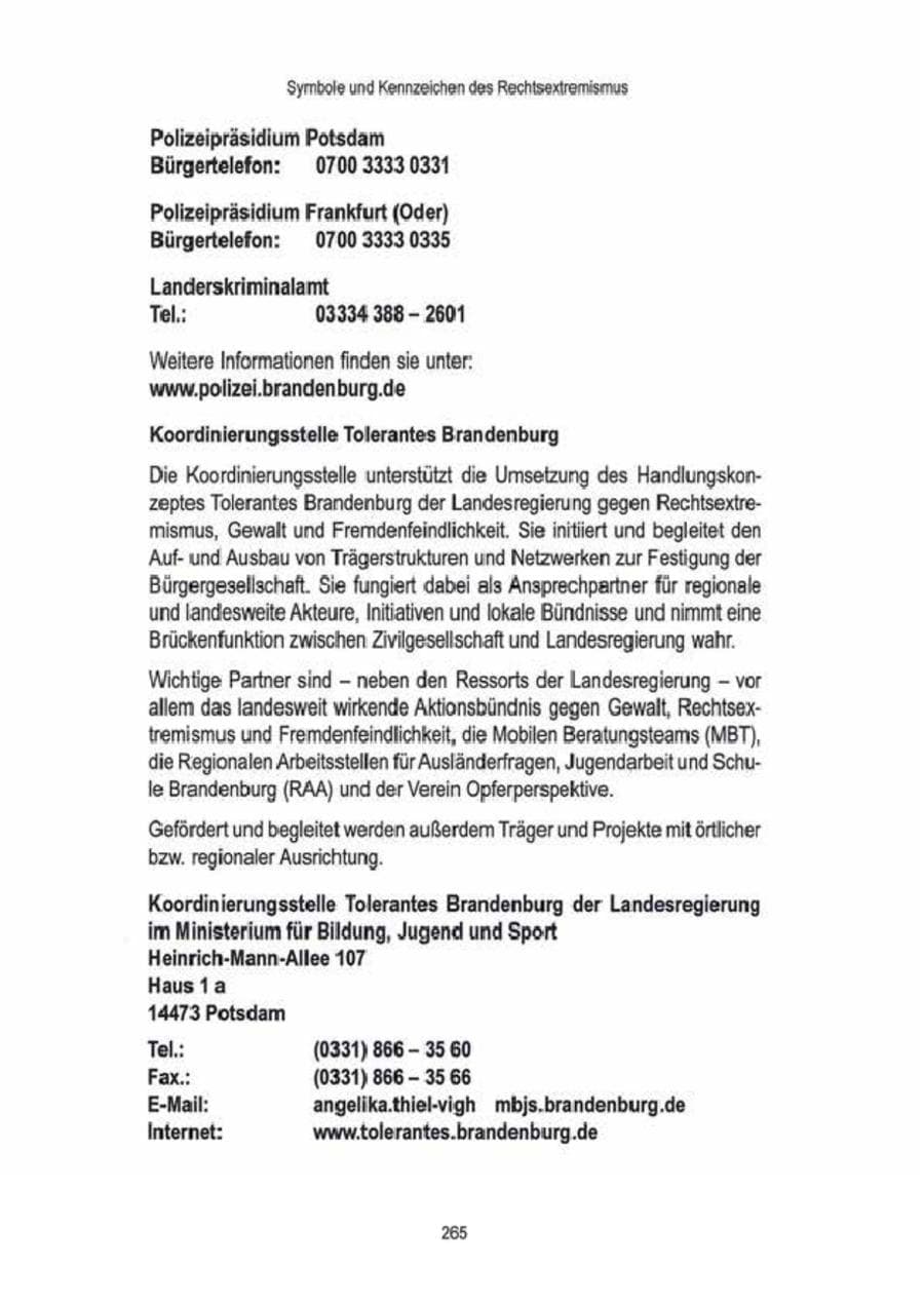 Seite 267 des Verfassungsschutzbericht 2009 Brandenburg