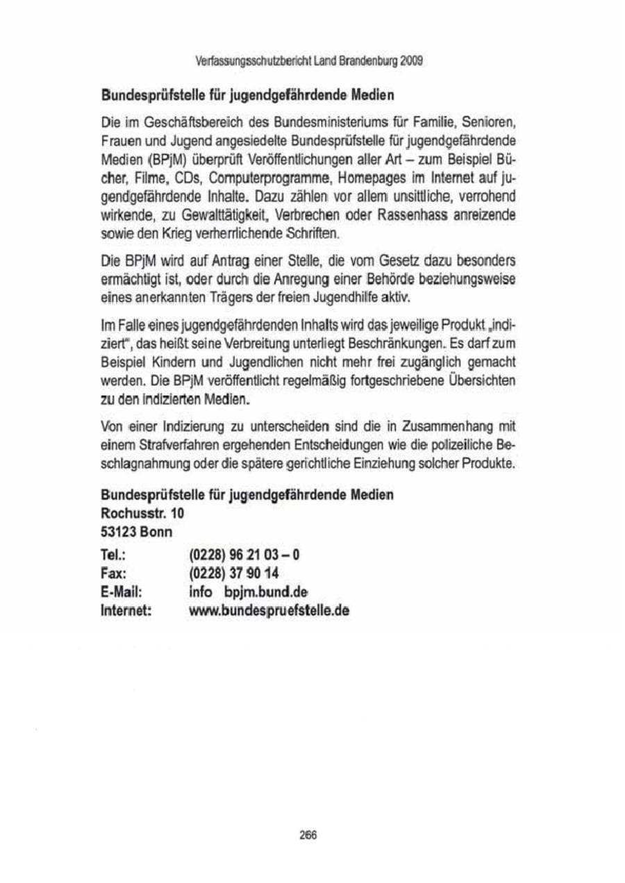 Seite 268 des Verfassungsschutzbericht 2009 Brandenburg