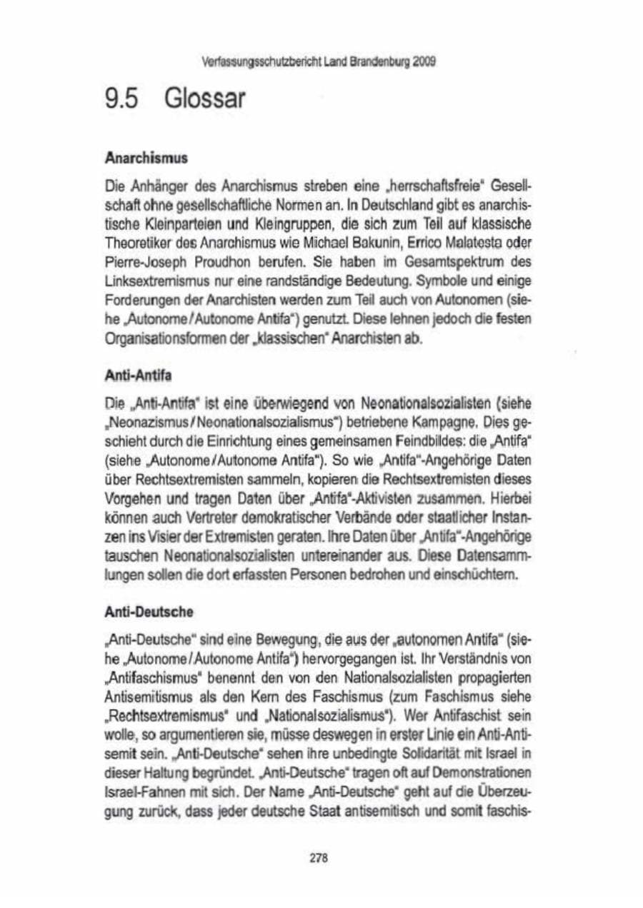 Seite 280 des Verfassungsschutzbericht 2009 Brandenburg