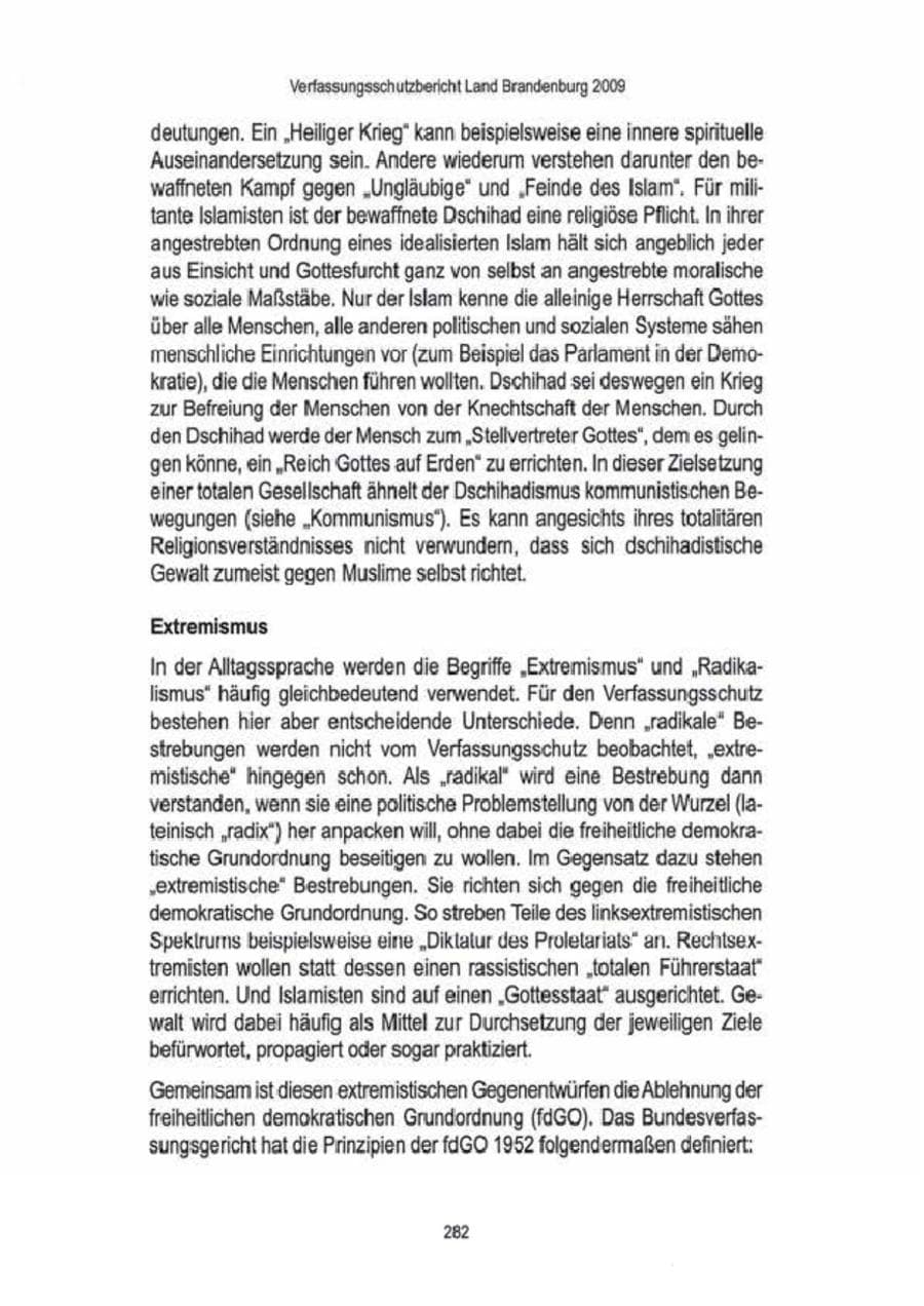 Seite 284 des Verfassungsschutzbericht 2009 Brandenburg