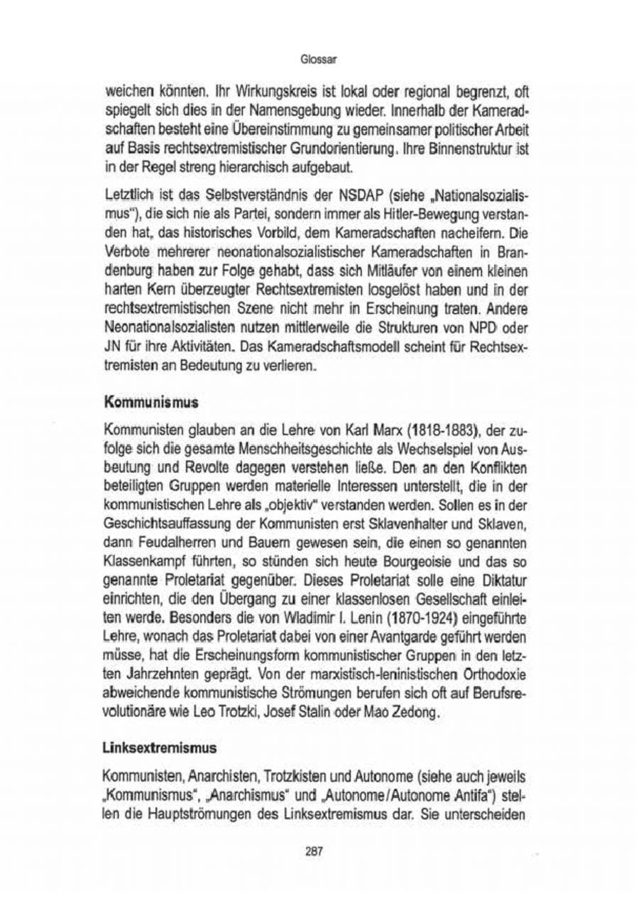 Seite 289 des Verfassungsschutzbericht 2009 Brandenburg