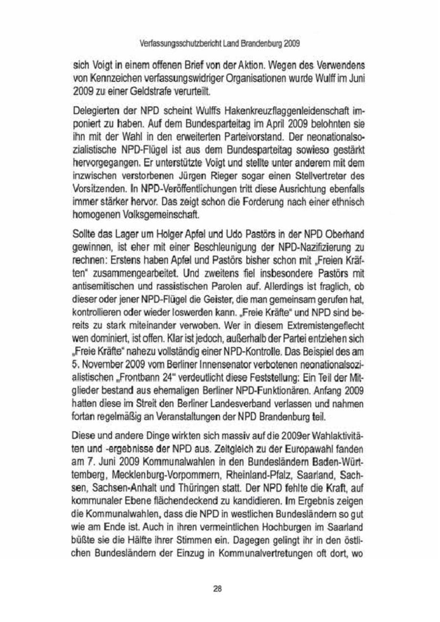 Seite 30 des Verfassungsschutzbericht 2009 Brandenburg