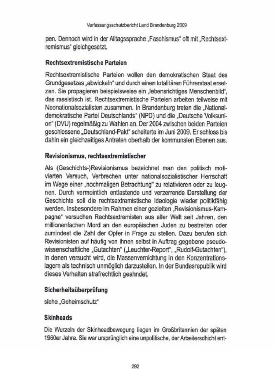Seite 294 des Verfassungsschutzbericht 2009 Brandenburg