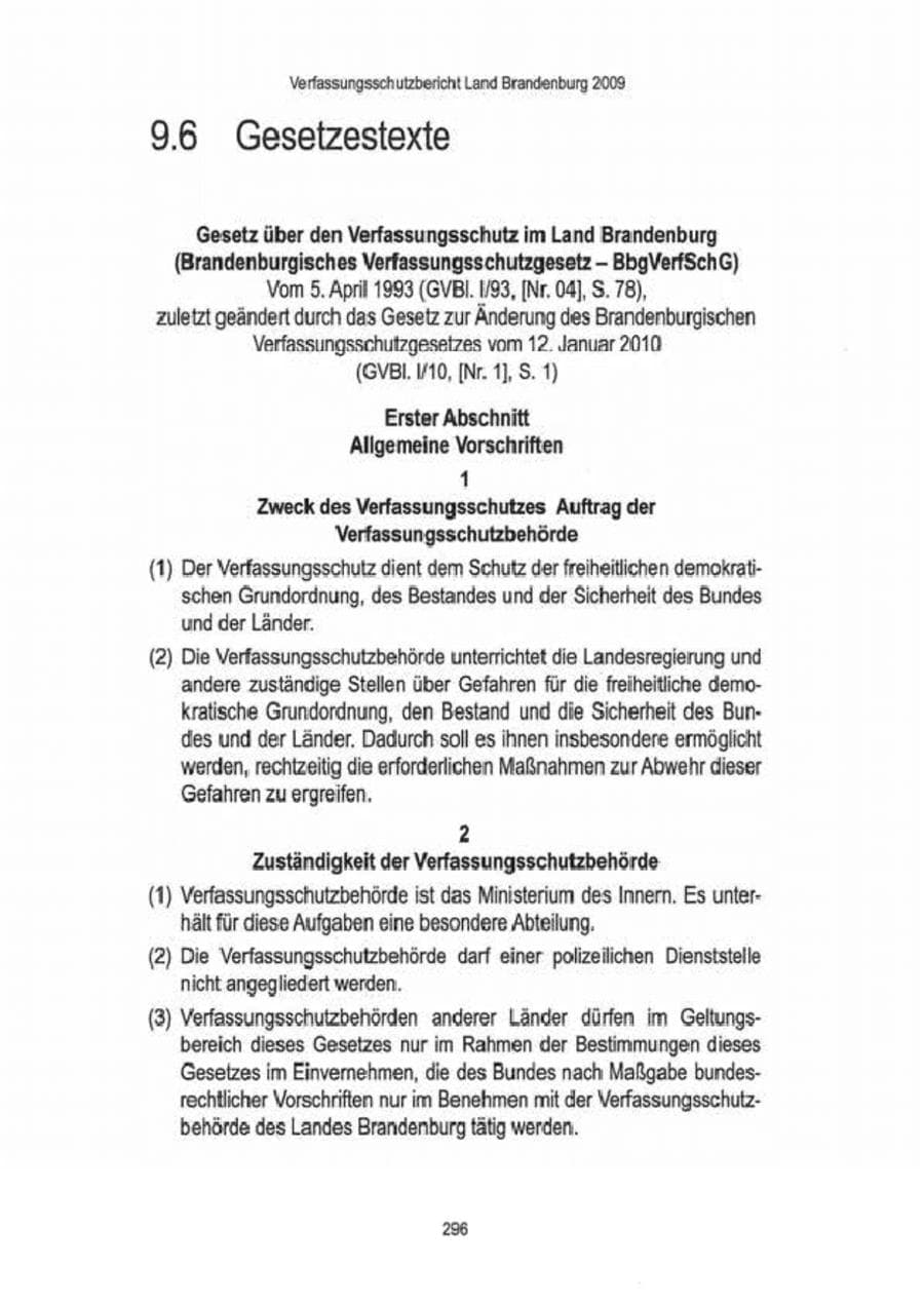 Seite 298 des Verfassungsschutzbericht 2009 Brandenburg