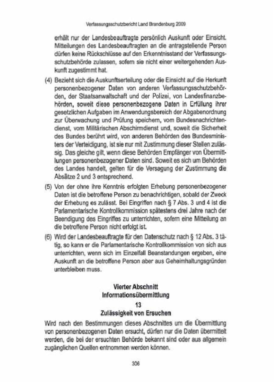 Seite 308 des Verfassungsschutzbericht 2009 Brandenburg