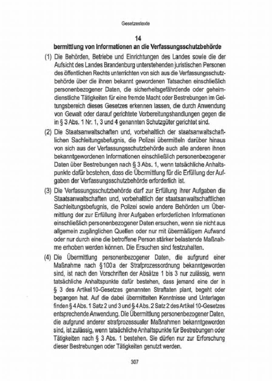 Seite 309 des Verfassungsschutzbericht 2009 Brandenburg