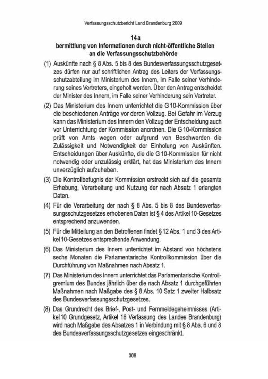 Seite 310 des Verfassungsschutzbericht 2009 Brandenburg