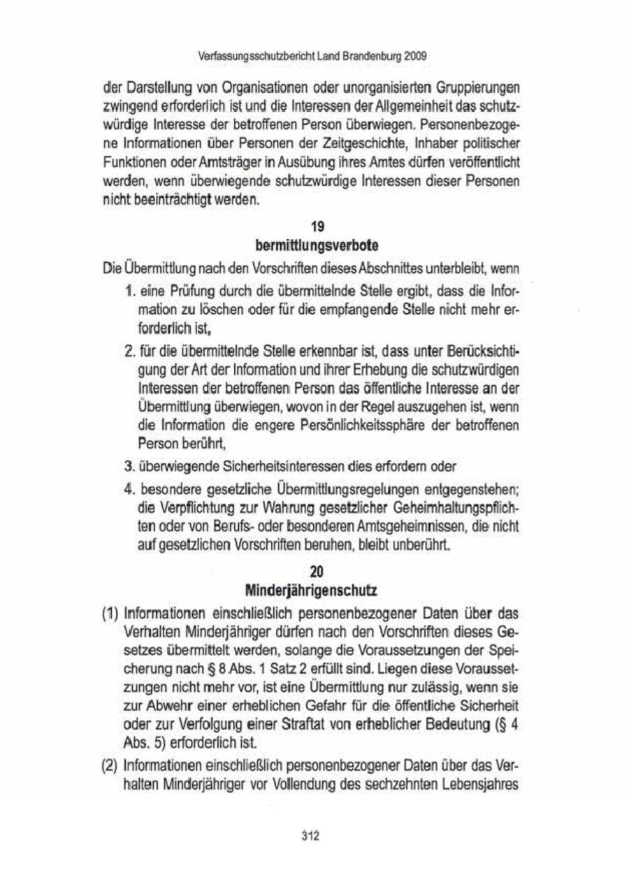 Seite 314 des Verfassungsschutzbericht 2009 Brandenburg