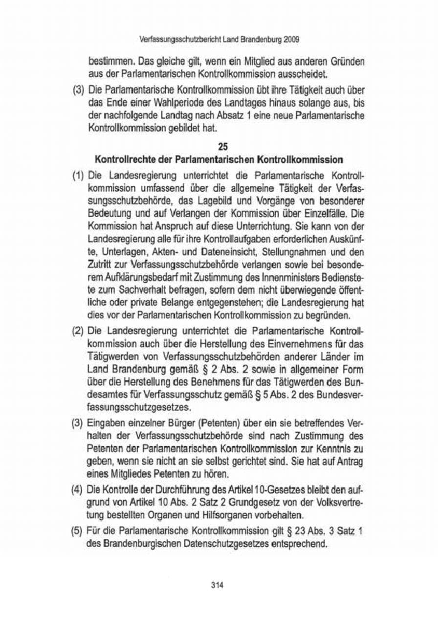 Seite 316 des Verfassungsschutzbericht 2009 Brandenburg
